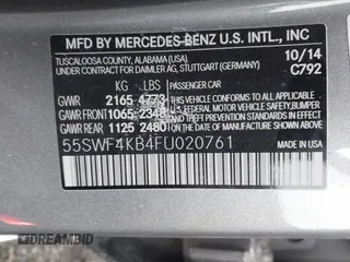 2015 Mercedes-Benz C-Class C 300 Luxury with VIN 55SWF4KB4FU020761, listed as a IAAI auction lot 41859583 with 112,885 mi miles. Bid and sale history available at carsss.com. Image 9.