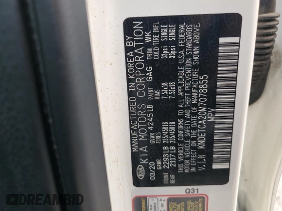 2021 Kia Seltos SX with VIN KNDETCA20M7078855, listed as a Copart auction lot 58071695 with 50,951 mi miles and Salvage title. Bid and sale history available at DreamBid. Image 12.