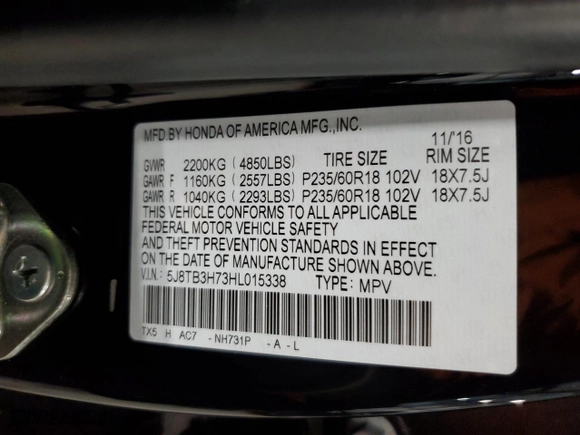2017 Acura RDX w/Advance Pkg with VIN 5J8TB3H73HL015338, listed as a Copart auction lot 41452465 with 86,907 mi miles and Salvage Title. Bid and sale history available at carsss.com. Image 13.