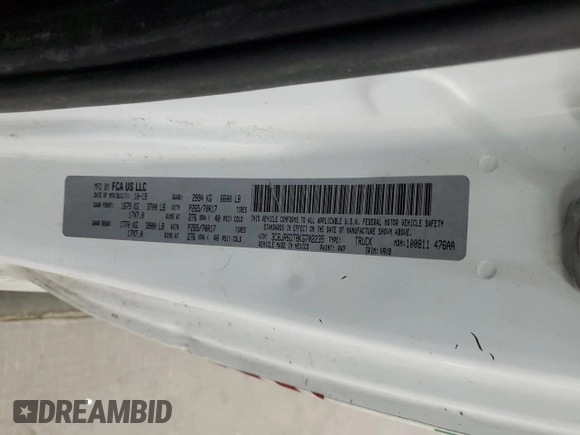 2019 Ram 1500 Classic Tradesman with VIN 3C6JR6DT8KG702235, listed as a Copart auction lot 47967175 with 0 mi miles and Salvage Title. Bid and sale history available at carsss.com. Image 12.