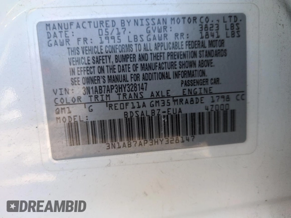 2017 Nissan Sentra SV with VIN 3N1AB7AP3HY328147, listed as a Copart auction lot 50646085 with 79,290 mi miles and Salvage Title. Bid and sale history available at carsss.com. Image 12.