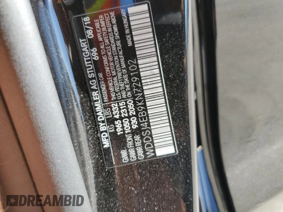 2019 Mercedes-Benz CLA 250 with VIN WDDSJ4EB9KN729102, listed as a Copart auction lot 44015914 with 51,225 mi miles and . Bid and sale history available at DreamBid. Image 12.