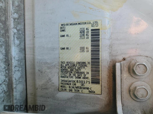 2013 Nissan Maxima SV with VIN 1N4AA5AP2DC830175, listed as a Copart auction lot 47230205 with 162,668 mi miles and Salvage title. Bid and sale history available at DreamBid. Image 14.