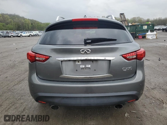 2015 Infiniti QX70 with VIN JN8CS1MW2FM482942, listed as a Copart auction lot 54245025 with 108,314 mi miles and Salvage Title. Bid and sale history available at DreamBid. Image 6.
