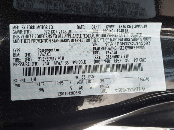 2012 Ford Focus Titanium with VIN 1FAHP3N27CL145393, listed as a IAAI auction lot 41493478 with NaN miles. Bid and sale history available at carsss.com. Image 9.
