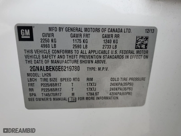 2014 Chevrolet Equinox LT with VIN 2GNALBEK6E6219780, listed as a Copart auction lot 77961994 with 111,765 mi miles and Salvage Title. Bid and sale history available at carsss.com. Image 15.