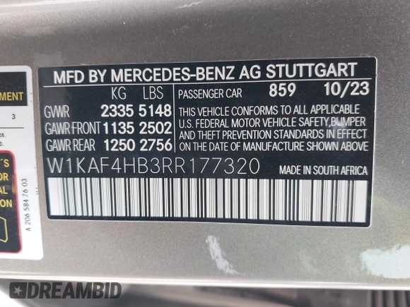 2024 Mercedes-Benz C 300 with VIN W1KAF4HB3RR177320, listed as a IAAI auction lot 41595252 with 4,741 mi miles and . Bid and sale history available at DreamBid. Image 9.