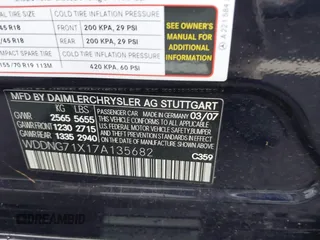 2007 Mercedes-Benz S 550 with VIN WDDNG71X17A135682, listed as a IAAI auction lot 41915691 with 109,765 mi miles and . Bid and sale history available at DreamBid. Image 9.