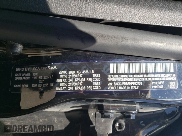 2017 Jeep Renegade Altitude with VIN ZACCJBBB5HPE62774, listed as a Copart auction lot 58031455 with 118,280 mi miles and Salvage title. Bid and sale history available at DreamBid. Image 12.