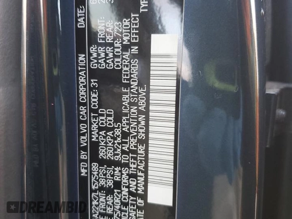 2020 Volvo XC90 Momentum with VIN YV4A221K7L1575489, listed as a Copart auction lot 86401124 with 100,826 mi miles and Salvage title. Bid and sale history available at DreamBid. Image 14.