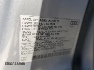 2022 Audi Q8 Premium Plus with VIN WA1EVBF18ND034572, listed as a Copart auction lot 57704485 with 28,246 mi miles and Salvage title. Bid and sale history available at DreamBid. Image 13.