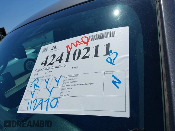 2013 Ford F-150 XL with VIN 1FTFW1CF2DKF20421, listed as a IAAI auction lot 42410211 with 112,970 mi miles and . Bid and sale history available at DreamBid. Image 17.