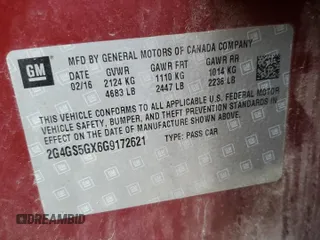 2016 Buick Regal Premium II with VIN 2G4GS5GX6G9172621, listed as a Copart auction lot 55207055 with 122,525 mi miles and Clean Title. Bid and sale history available at DreamBid. Image 12.