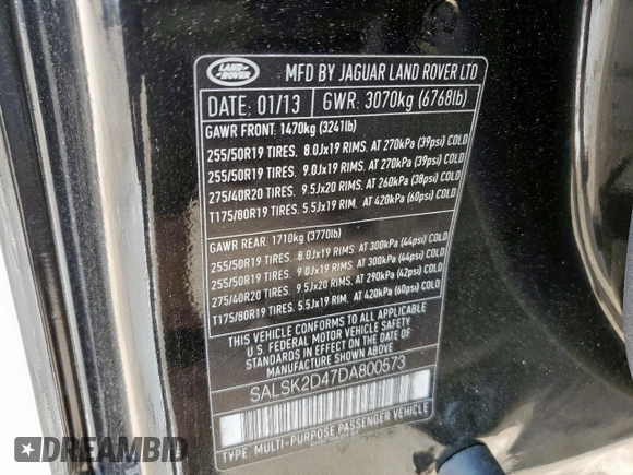 2013 Land Rover Range Rover Sport HSE Lux z VIN SALSK2D47DA800573, wystawiony jako Copart lot #57288585 z przebiegiem 115 126 mil mil oraz Szkoda całkowita • Salvage title. Historia ofert i sprzedaży dostępna na DreamBid. Obrazek 13.