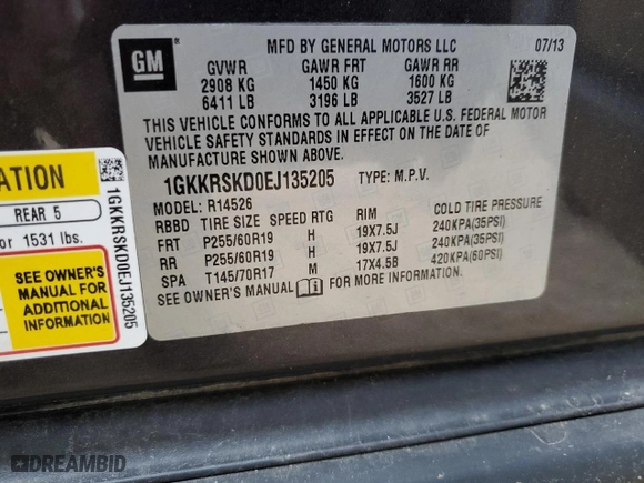 2014 GMC Acadia SLT with VIN 1GKKRSKD0EJ135205, listed as a Copart auction lot 86889964 with NaN miles and Salvage Title. Bid and sale history available at carsss.com. Image 15.