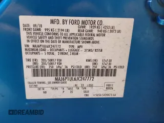 2018 Ford EcoSport SE with VIN MAJ6P1UL6JC247772, listed as a Copart auction lot 43727195 with 90,167 mi miles and Salvage Title. Bid and sale history available at carsss.com. Image 14.