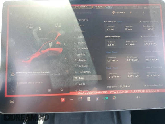 2024 Tesla Model Y Long Range with VIN 7SAYGDEE4RF054753, listed as a Copart auction lot 57989375 with 21,394 mi miles and Salvage title. Bid and sale history available at DreamBid. Image 9.