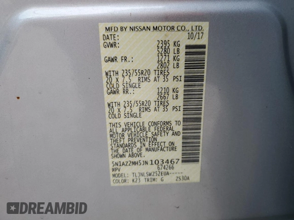 2018 Nissan Murano S with VIN 5N1AZ2MH5JN103467, listed as a Copart auction lot 82086714 with 111,113 mi miles and Salvage Title. Bid and sale history available at DreamBid. Image 16.