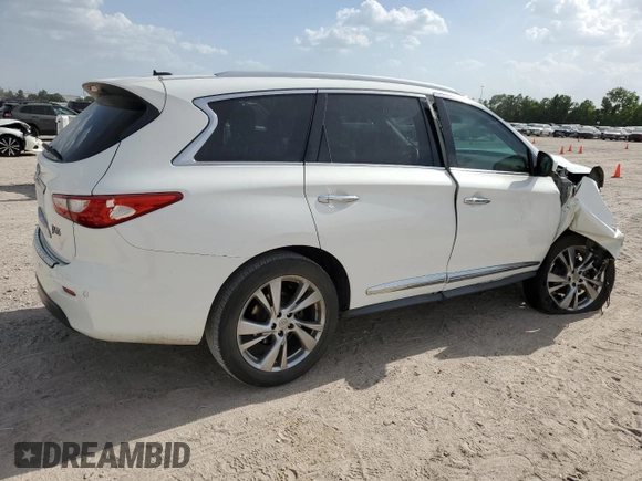 2013 Infiniti JX35 with VIN 5N1AL0MM2DC347984, listed as a Copart auction lot 61501144 with 151,128 mi miles and Salvage Title. Bid and sale history available at carsss.com. Image 3.