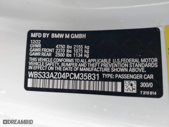 2023 BMW M4 Competition with VIN WBS33AZ04PCM35831, listed as a IAAI auction lot 41429211 with 20,162 mi miles. Bid and sale history available at carsss.com. Image 9.