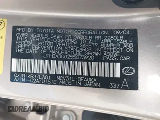 2005 Lexus ES 330 with VIN JTHBA30G255073920, listed as a IAAI auction lot 41886960 with 118,848 mi miles. Bid and sale history available at carsss.com. Image 9.