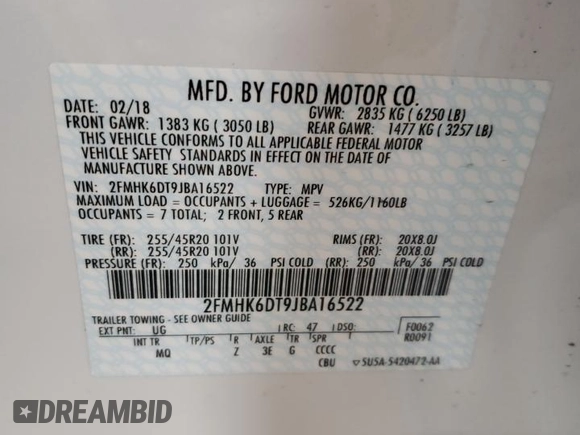 2018 Ford Flex Limited EcoBoost with VIN 2FMHK6DT9JBA16522, listed as a Copart auction lot 86332324 with 36,977 mi miles and Salvage Title. Bid and sale history available at carsss.com. Image 13.