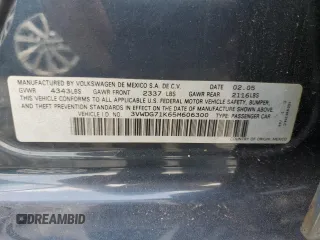 2005 Volkswagen Jetta 2.5L with VIN 3VWDG71K65M606300, listed as a Copart auction lot 57848515 with 108,928 mi miles and Salvage title. Bid and sale history available at DreamBid. Image 12.