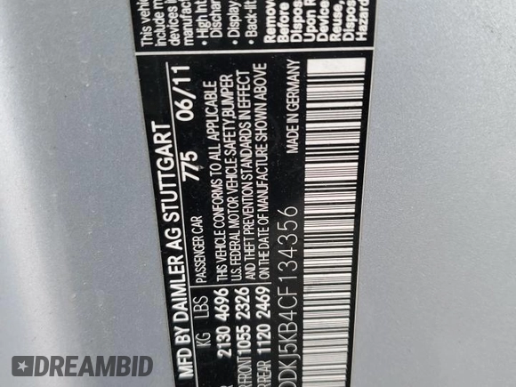 2012 Mercedes-Benz E 350 with VIN WDDKJ5KB4CF134356, listed as a Copart auction lot 85063864 with 127,471 mi miles and Salvage title. Bid and sale history available at DreamBid. Image 13.
