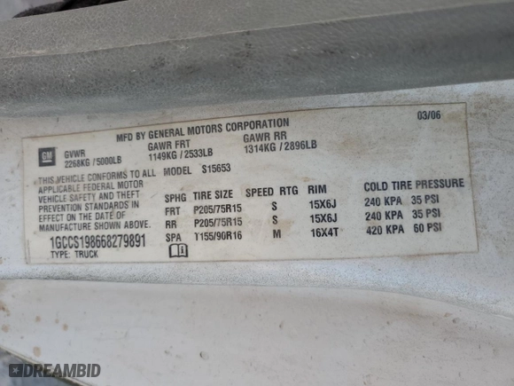 2006 Chevrolet Colorado LS with VIN 1GCCS198668279891, listed as a Copart auction lot 75487664 with 0 mi miles and Salvage Title. Bid and sale history available at carsss.com. Image 13.