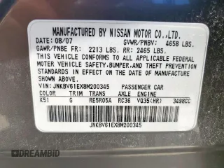 2008 Infiniti G35 Journey with VIN JNKBV61EX8M200345, listed as a Copart auction lot 51952815 with 173,074 mi miles and Salvage Title. Bid and sale history available at DreamBid. Image 15.