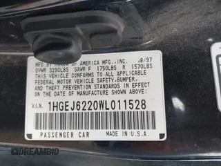 1998 Honda Civic DX with VIN 1HGEJ6220WL011528, listed as a IAAI auction lot 41858815 with 162,818 mi miles. Bid and sale history available at carsss.com. Image 9.