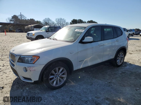 2013 BMW X3 xDrive28i with VIN 5UXWX9C56D0A27129, listed as a Copart auction lot 42236145 with 121,565 mi miles and Clean Title. Bid and sale history available at carsss.com. Image 1.