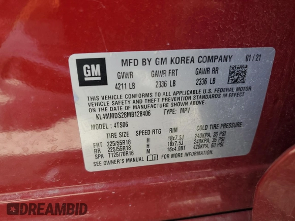 2021 Buick Encore GX Select with VIN KL4MMDS28MB128406, listed as a Copart auction lot 62554525 with 89,219 mi miles and Clean title. Bid and sale history available at DreamBid. Image 12.