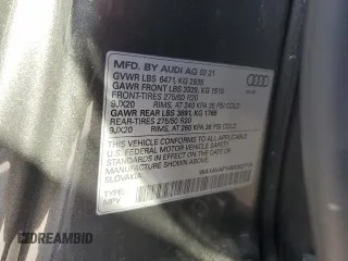 2021 Audi Q8 Premium with VIN WA1AVAF14MD027724, listed as a Copart auction lot 77492574 with 51,732 mi miles and Salvage Title. Bid and sale history available at carsss.com. Image 14.