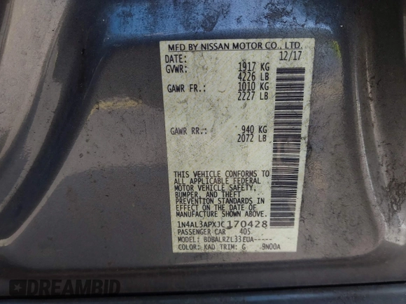 2018 Nissan Altima SR with VIN 1N4AL3APXJC170428, listed as a IAAI auction lot 40355309 with Not Provided miles and . Bid and sale history available at carsss.com. Image 9.