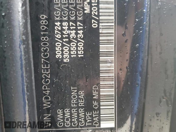 2016 Mercedes-Benz Metris Passenger with VIN WD4PG2EE7G3081989, listed as a Copart auction lot 59225835 with 153,240 mi miles and Salvage title. Bid and sale history available at DreamBid. Image 13.