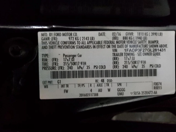 2016 Ford Focus SE with VIN 1FADP3F27GL281431, listed as a Copart auction lot 44621275 with 0 mi miles and Salvage Title. Bid and sale history available at carsss.com. Image 15.