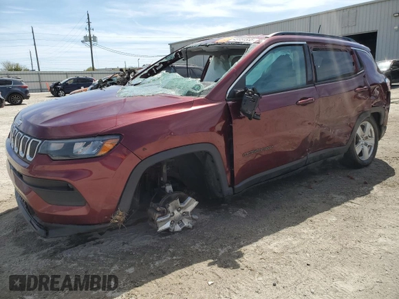 2022 Jeep Compass Latitude with VIN 3C4NJDBB3NT122001, listed as a Copart auction lot 49151555 with 92,165 mi miles and Salvage title. Bid and sale history available at DreamBid. Image 1.