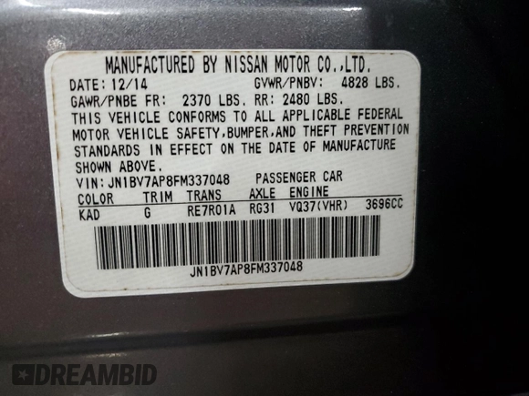 2015 Infiniti Q50 Premium with VIN JN1BV7AP8FM337048, listed as a Copart auction lot 83052064 with 128,640 mi miles and Salvage Title. Bid and sale history available at carsss.com. Image 13.