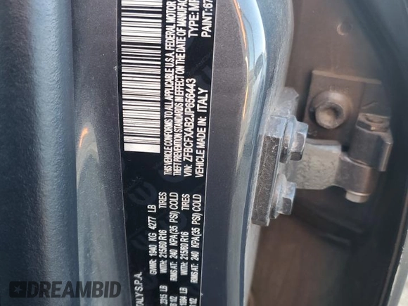 2018 FIAT 500X Pop with VIN ZFBCFXAB2JP656443, listed as a Copart auction lot 85774244 with 137,405 mi miles and Salvage title. Bid and sale history available at DreamBid. Image 14.