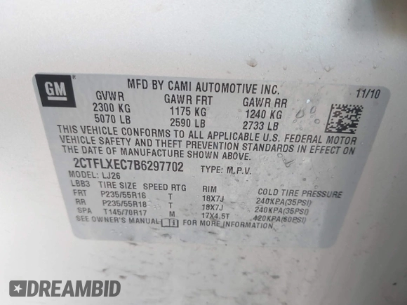 2011 GMC Terrain SLT-2 with VIN 2CTFLXEC7B6297702, listed as a IAAI auction lot 41653825 with 145,179 mi miles. Bid and sale history available at carsss.com. Image 9.