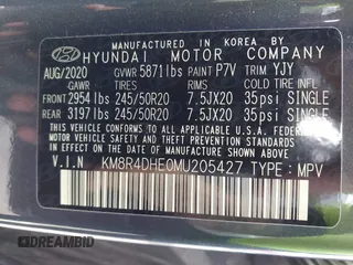 2021 Hyundai Palisade SEL with VIN KM8R4DHE0MU205427, listed as a IAAI auction lot 42436615 with 53,759 mi miles and . Bid and sale history available at DreamBid. Image 9.