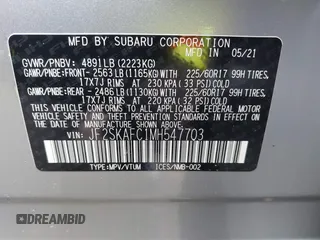 2021 Subaru Forester Premium with VIN JF2SKAFC1MH547703, listed as a IAAI auction lot 41902099 with 8,101 mi miles. Bid and sale history available at carsss.com. Image 9.