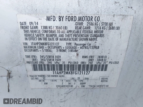2015 Ford Police Interceptor с VIN 1FAHP2MK8FG121127, выставлен на аукционе IAAI как лот 41351136 с пробегом 176 782 миль миль и . История ставок и продаж доступна на DreamBid. Изображение 9.