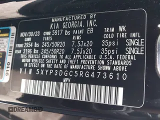 2024 Kia Telluride EX X-Line z VIN 5XYP3DGC5RG473610, wystawiony jako IAAI lot #41360858 z przebiegiem 13 825 mil mil oraz . Historia ofert i sprzedaży dostępna na DreamBid. Obrazek 9.