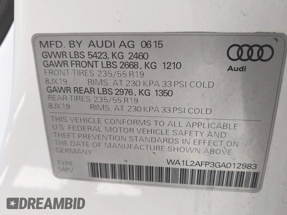 2016 Audi Q5 Premium Plus z VIN WA1L2AFP3GA012983, wystawiony jako IAAI lot #41771046 z przebiegiem 129 581 mil mil oraz . Historia ofert i sprzedaży dostępna na DreamBid. Obrazek 9.