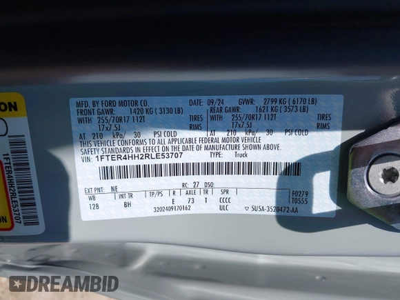 2024 Ford Ranger XLT с VIN 1FTER4HH2RLE53707, выставлен на аукционе IAAI как лот 42169968 с пробегом 4 026 миль миль и . История ставок и продаж доступна на DreamBid. Изображение 9.