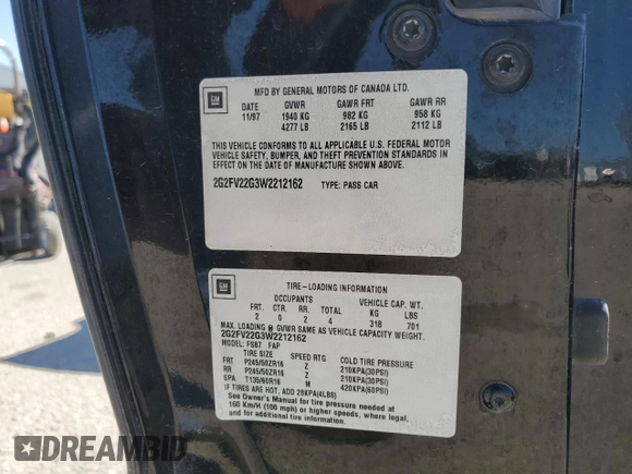 1998 Pontiac Firebird Formula with VIN 2G2FV22G3W2212162, listed as a Copart auction lot 52965125 with 153,355 mi miles and Salvage title. Bid and sale history available at DreamBid. Image 13.