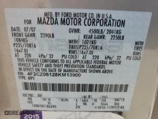2008 Mazda Tribute ES with VIN 4F2CZ06128KM13900, listed as a Copart auction lot 51960155 with 178,328 mi miles and Salvage Title. Bid and sale history available at carsss.com. Image 13.