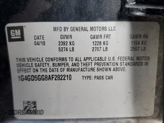 2010 Buick LaCrosse z VIN 1G4GD5GG8AF282210, wystawiony jako Copart lot #81418624 z przebiegiem Nie podano mil oraz Czysty tytuł • Clean title. Historia ofert i sprzedaży dostępna na DreamBid. Obrazek 12.